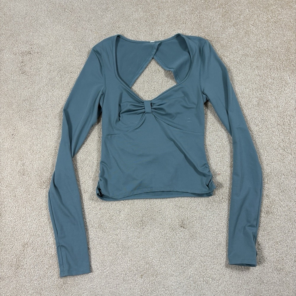 FP Movement Cosmo Layer Top Green Size S Cutout Back LS Activewear Ruched